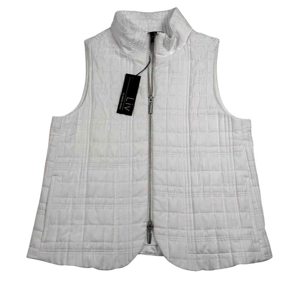 Liv by Habitat Modern Vest Womens XS White Grid Quilted Mock Neck Full Zip New